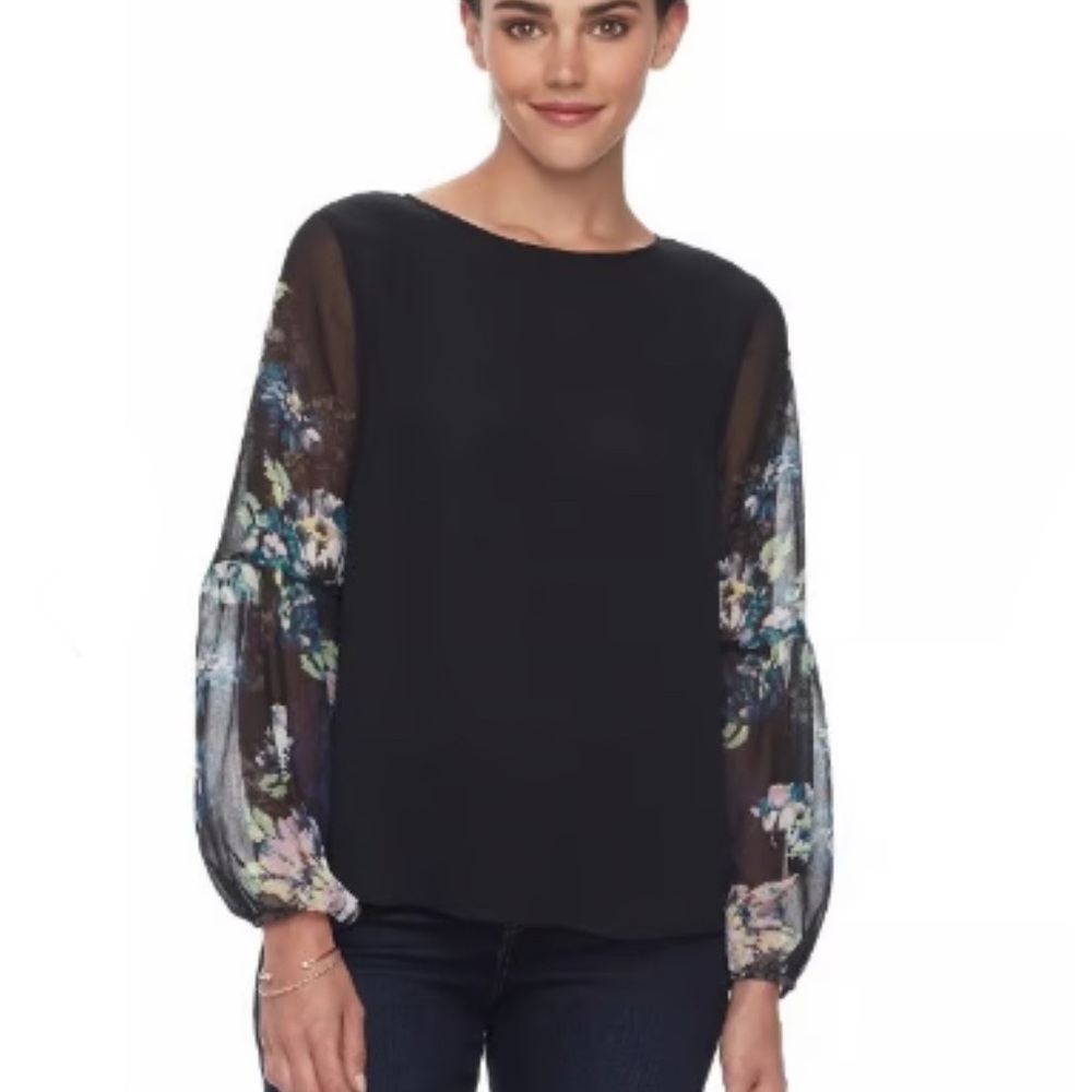 Apt. 9 || Women’s Black Floral Baloon Sleeve Blouse size XL